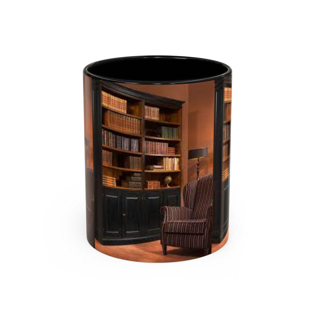 Cozy Library Bookshelf Coffee Mug | Accent Black Handle