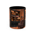 Cozy Library Bookshelf Coffee Mug | Accent Black Handle