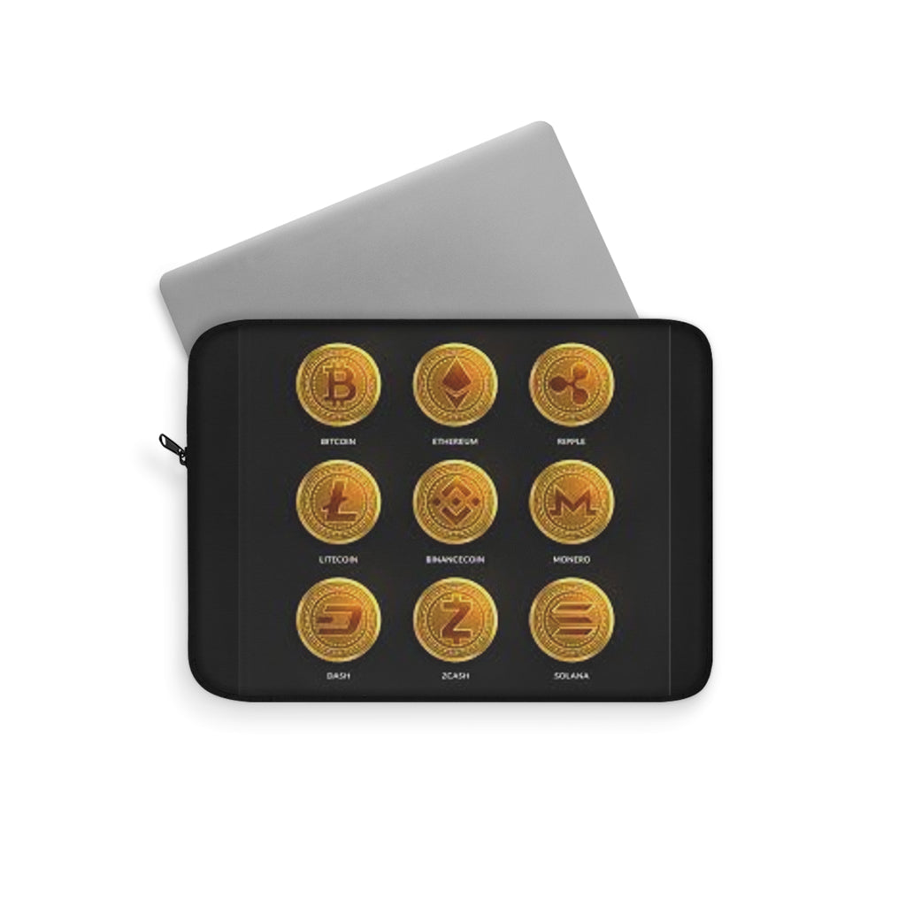 Cryptocurrency Coin Icons Laptop Sleeve | Bitcoin Ethereum Ripple Litecoin Monero