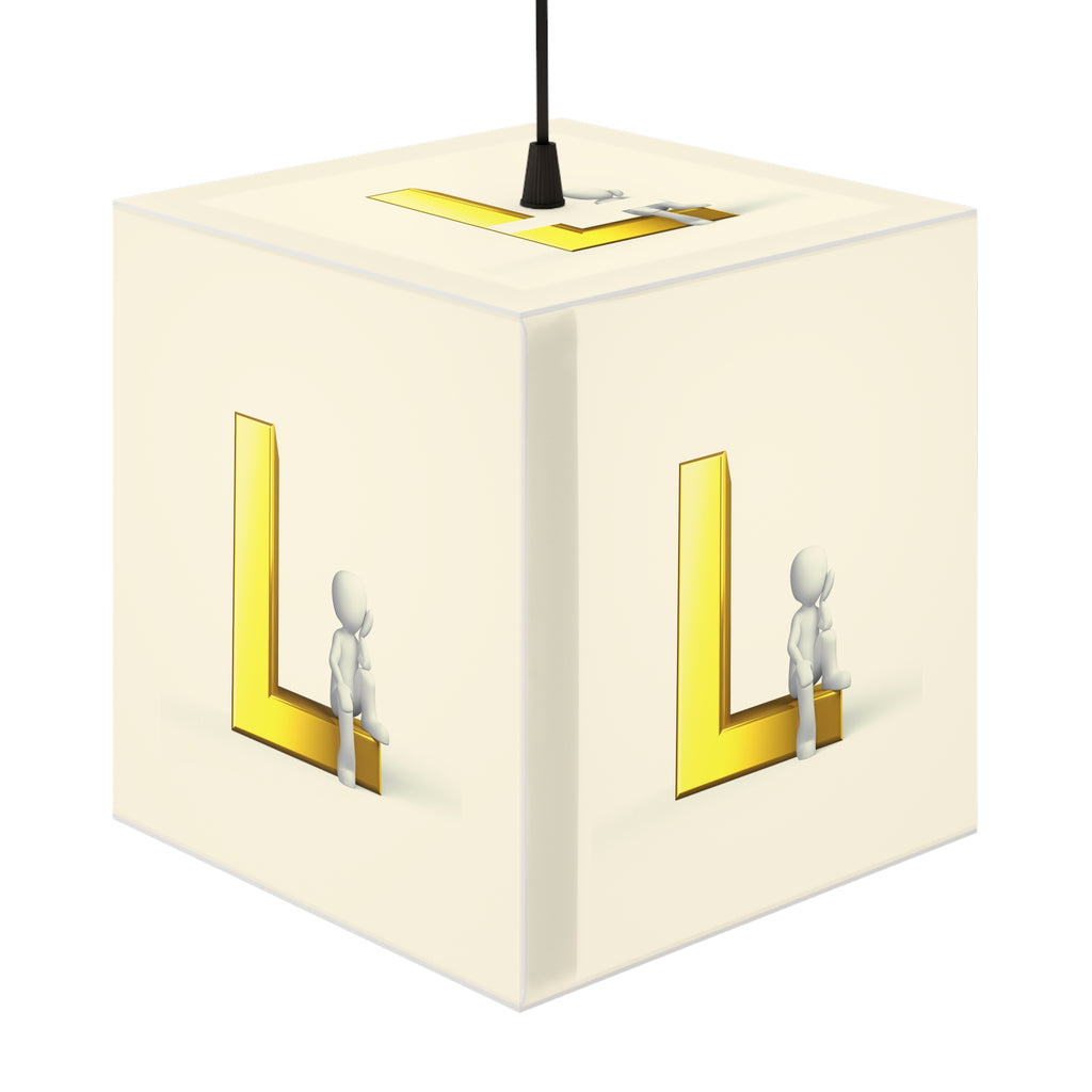 3D Stick Figure with Gold Letter L Light Cube Lamp | Modern Nursery Accent