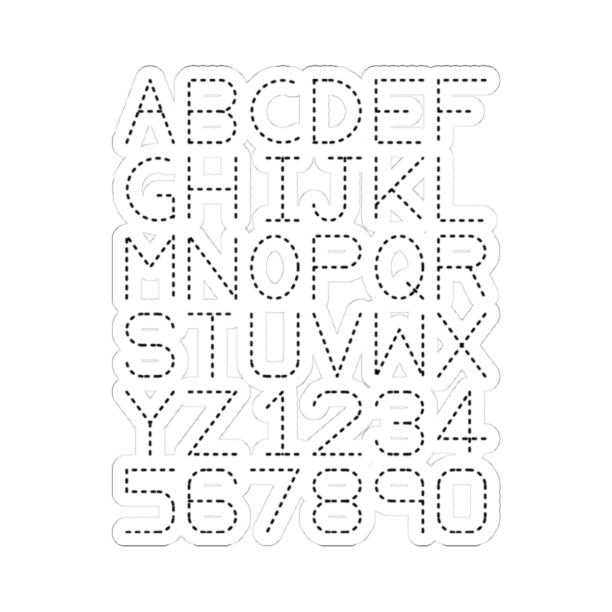 Autocollants découpés à la forme alphabet et chiffres, contour en pointillés | Planche d'autocollants alphabet