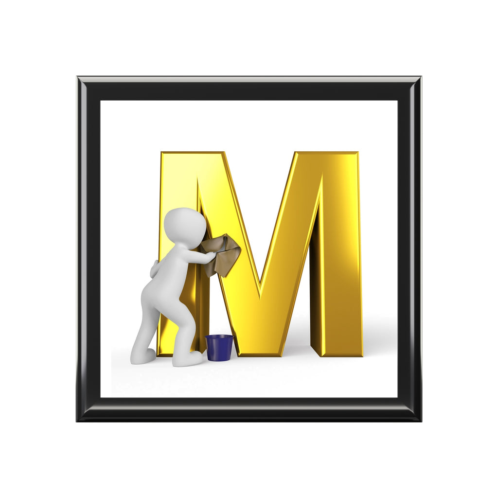 Gold Letter M with Painter Figure Jewelry Box | Monogram Initial M