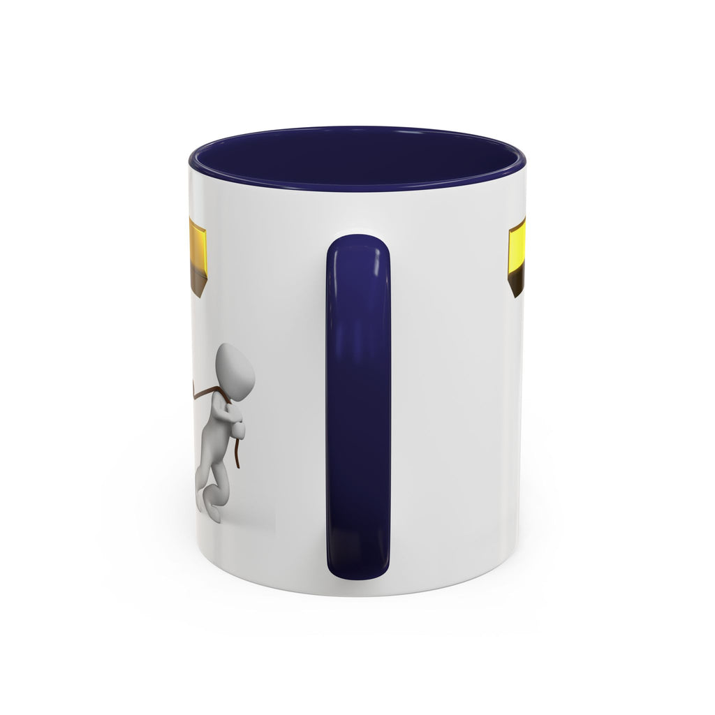 3D Stick Figure Tugging Gold Letter T Mug | Accent Coffee Mug