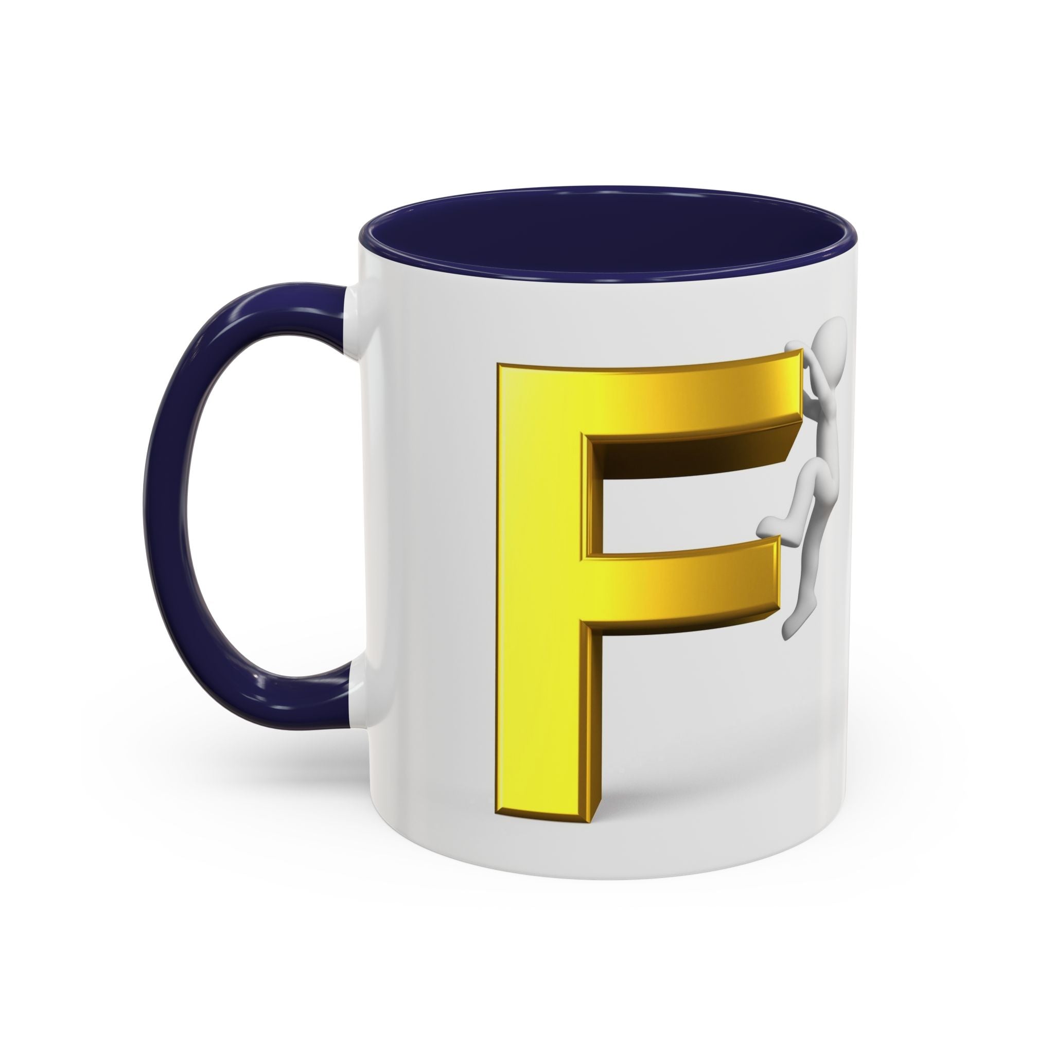 Gold Letter F with Climbing Figure Mug | Accent Coffee Mug 11oz 15oz