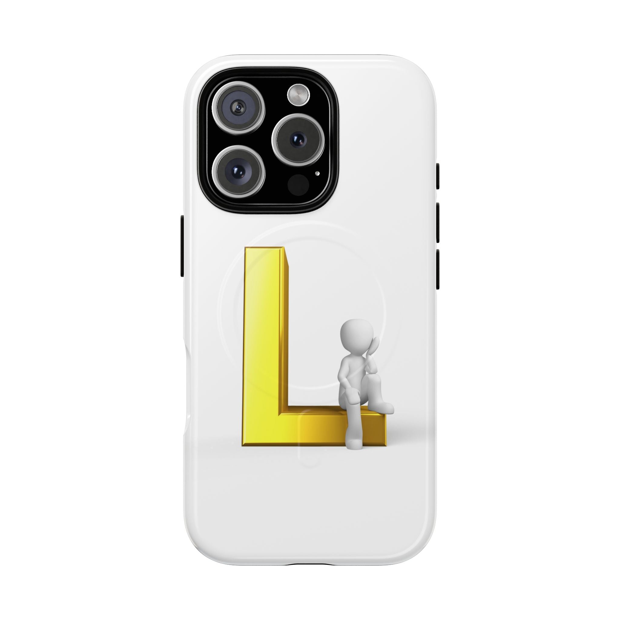 Yellow 3D Letter L with Sitting Figure phone case | Tough Magnetic Case