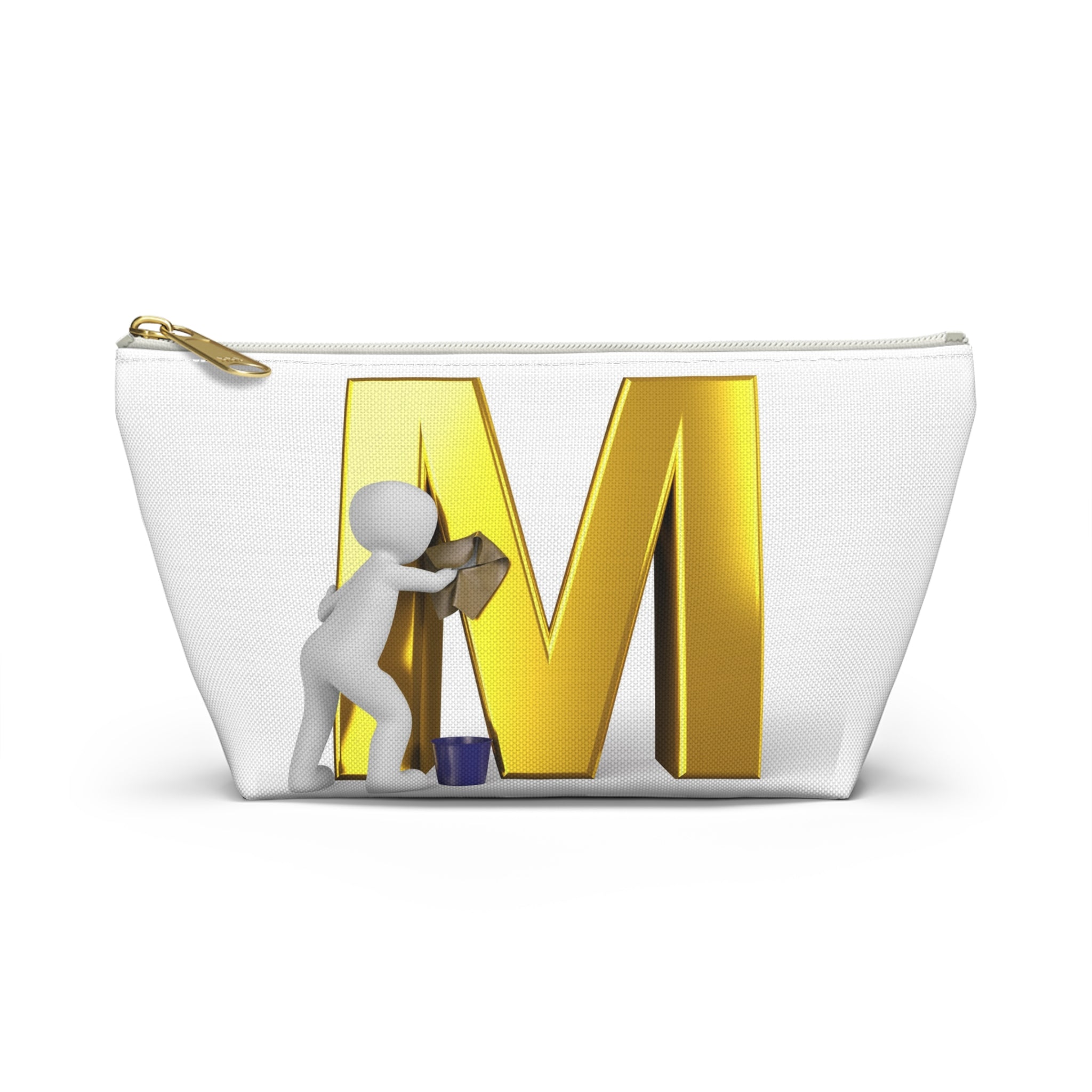 Gold Letter M with Painter Figure Accessory Pouch | Monogram Makeup Bag