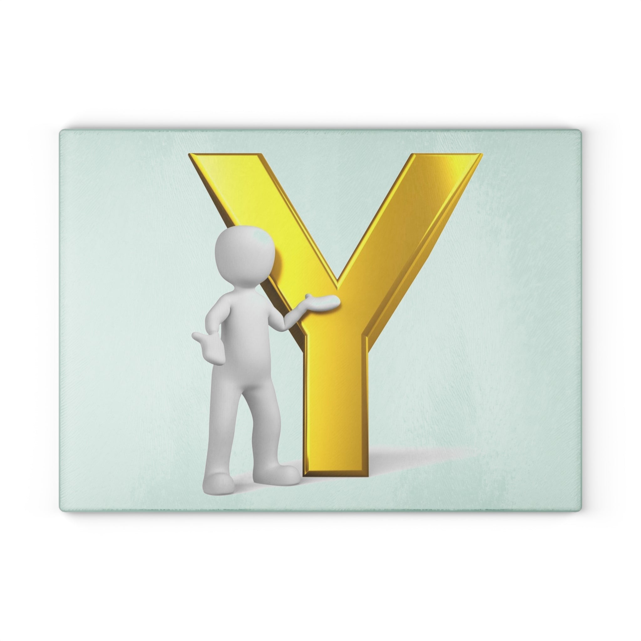 Gold Letter Y with 3D Figure Glass Cutting Board | Monogram Initial