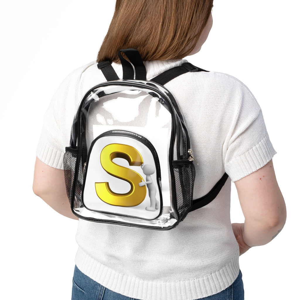 Gold Letter S Monogram Clear Stadium Backpack | Transparent School Bag