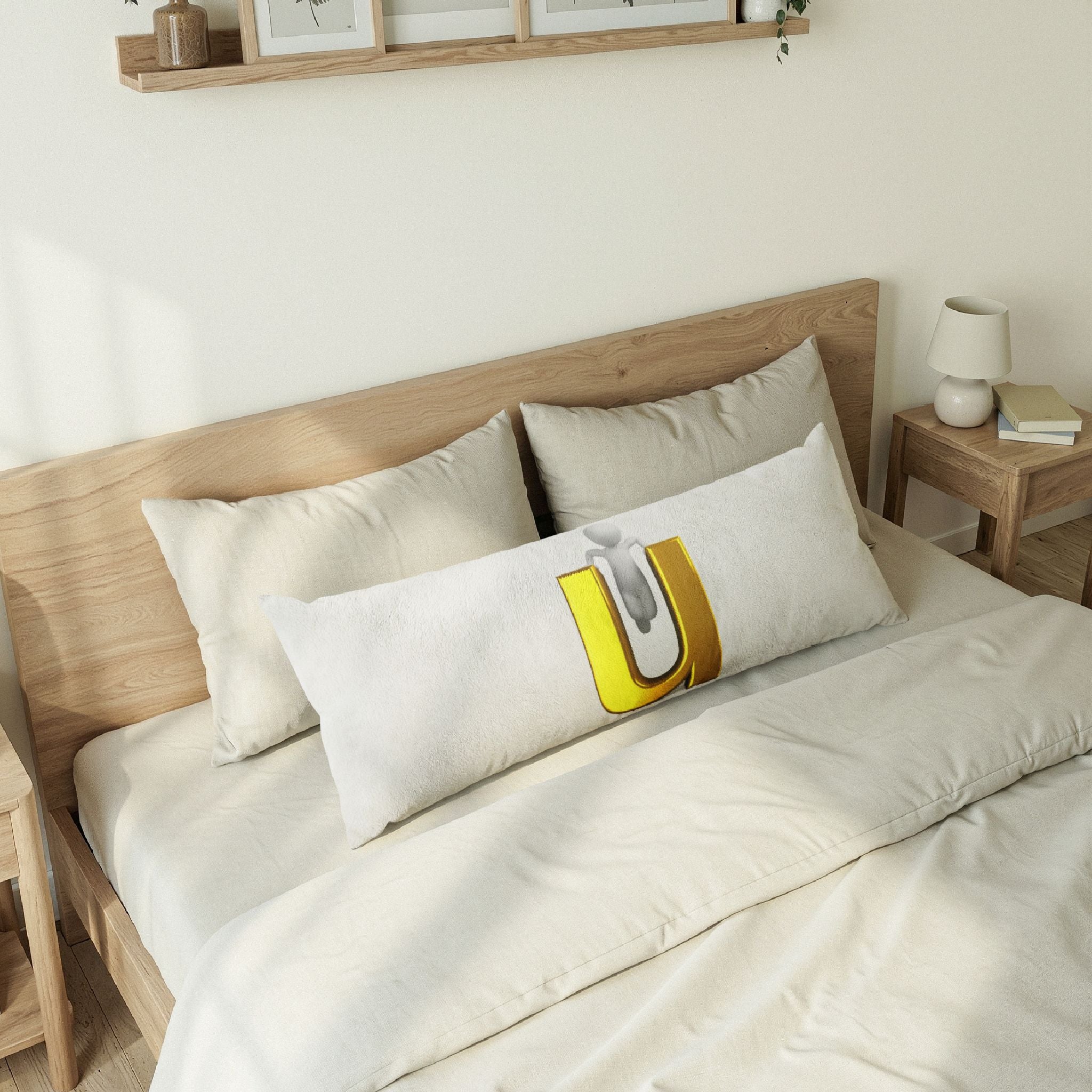 3D Gold Letter U with Figure Body Pillow | Monogram Initial Pillow