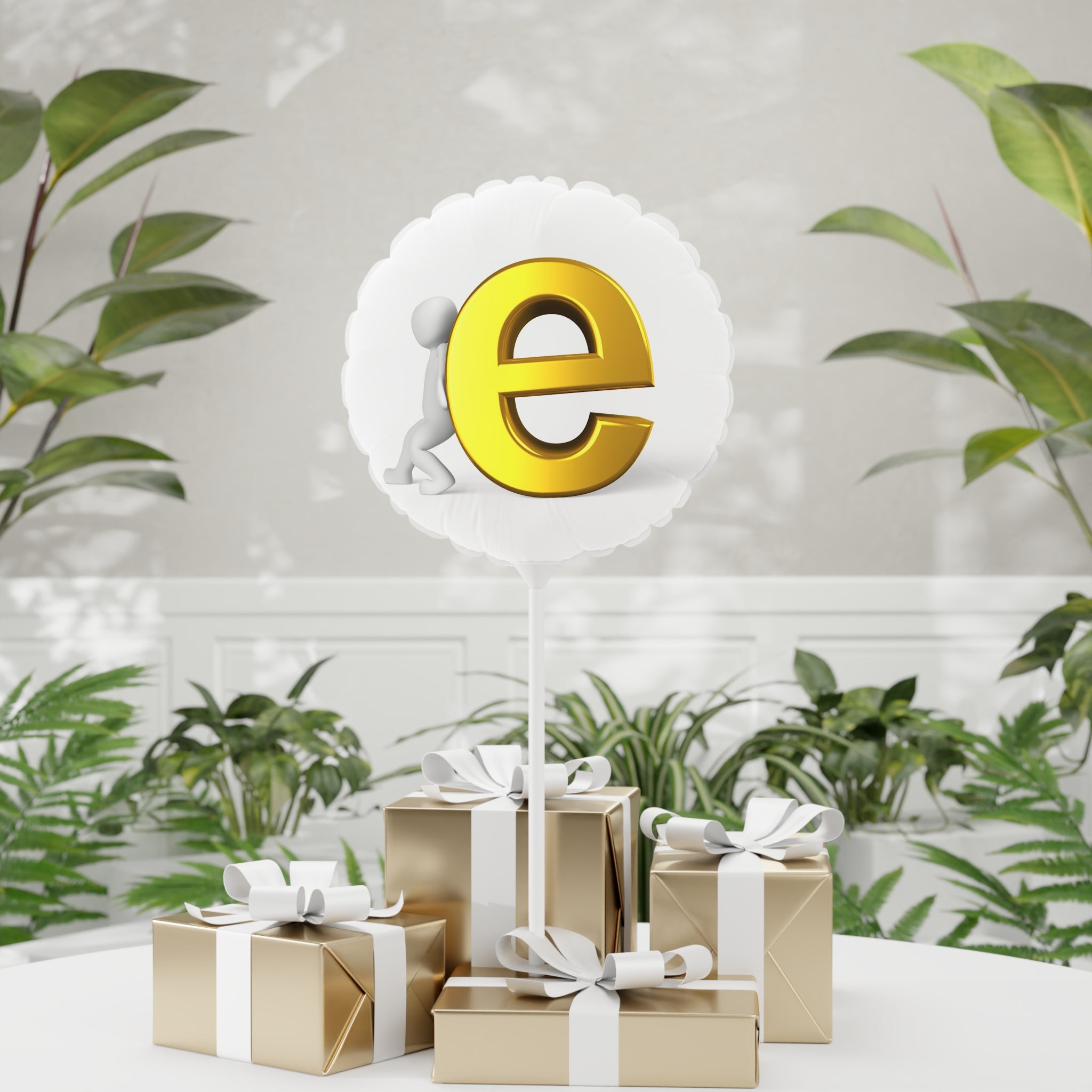 Gold Letter E Balloon 11" Round Foil Balloon | Heart or Round Shape
