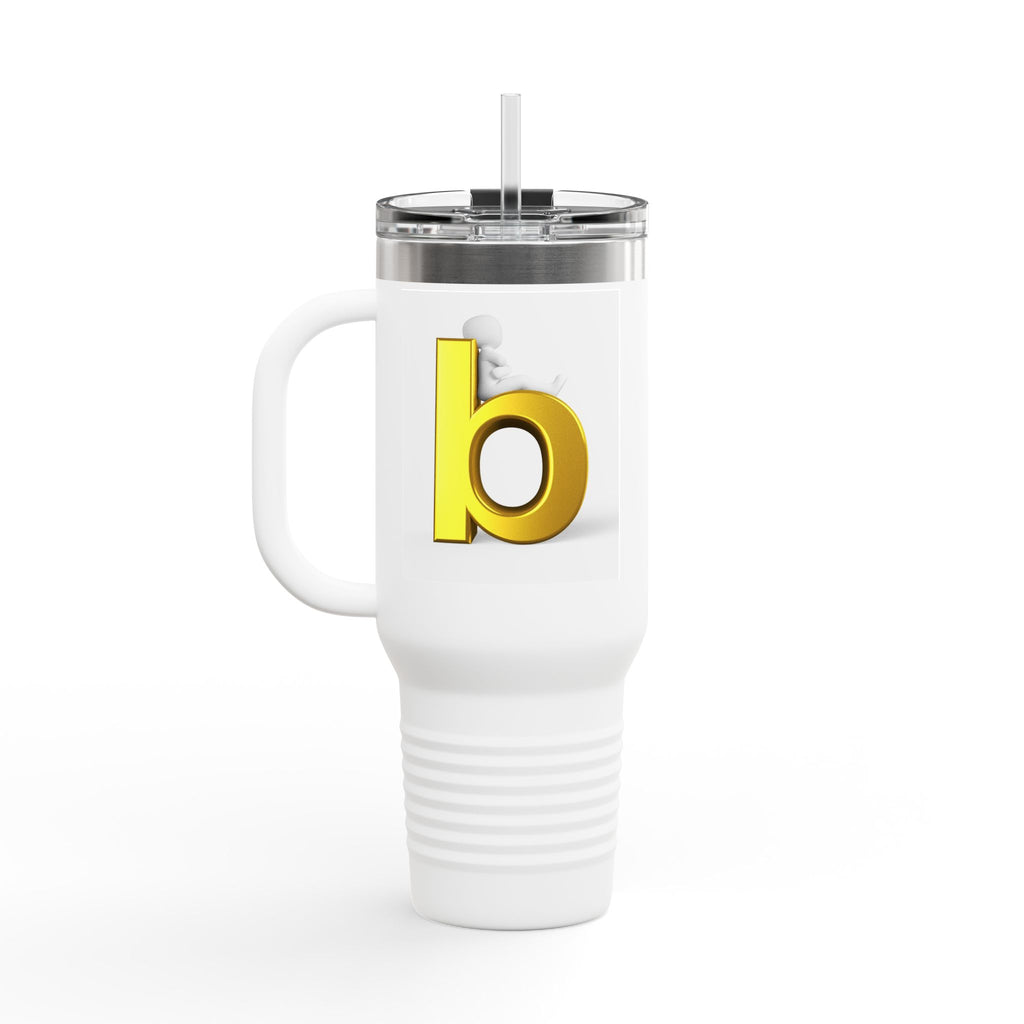 Gold 3D Letter B Travel Mug | 40oz Insulated Tumbler with Handle