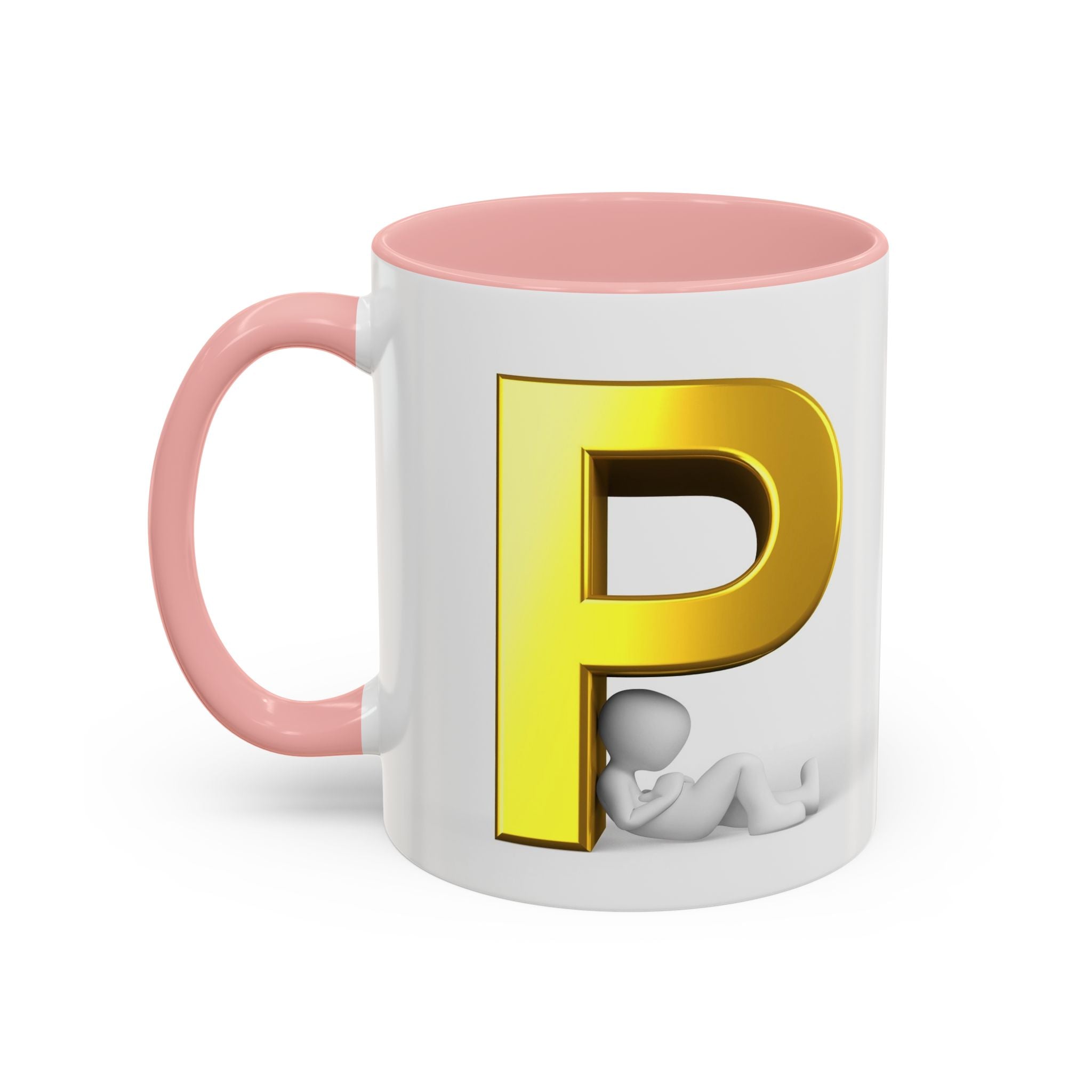 Mug Lettre P dorée avec silhouette relaxante | Mug à café avec anse colorée 325 ml 445 ml