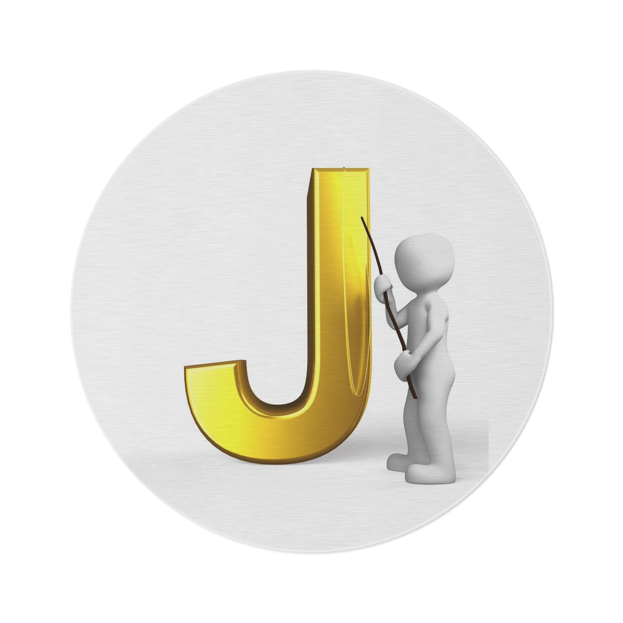 Gold Letter J with Figure Round Rug | Initial Monogram Home Decor