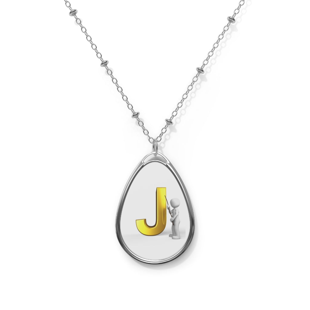 Personalized Gold Initial 'J' Oval Pendant Necklace — Engravable Tear-Drop Locket