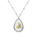 Personalized Gold Initial 'J' Oval Pendant Necklace — Engravable Tear-Drop Locket