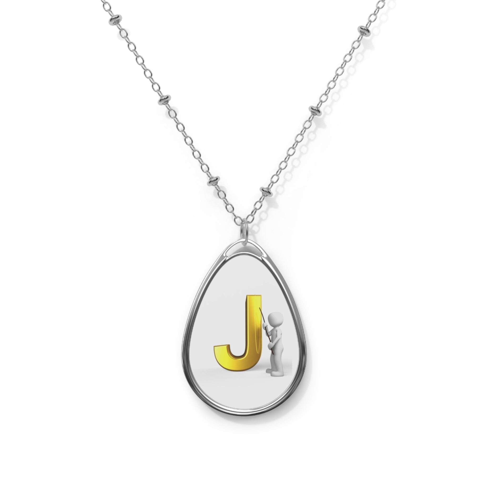 Personalized Gold Initial 'J' Oval Pendant Necklace — Engravable Tear-Drop Locket