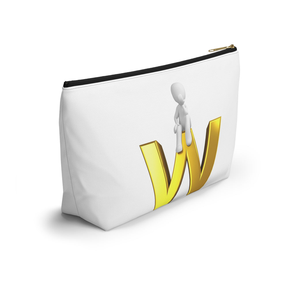 Gold Letter W with Sitting Figure Accessory Pouch | Initial Makeup Bag