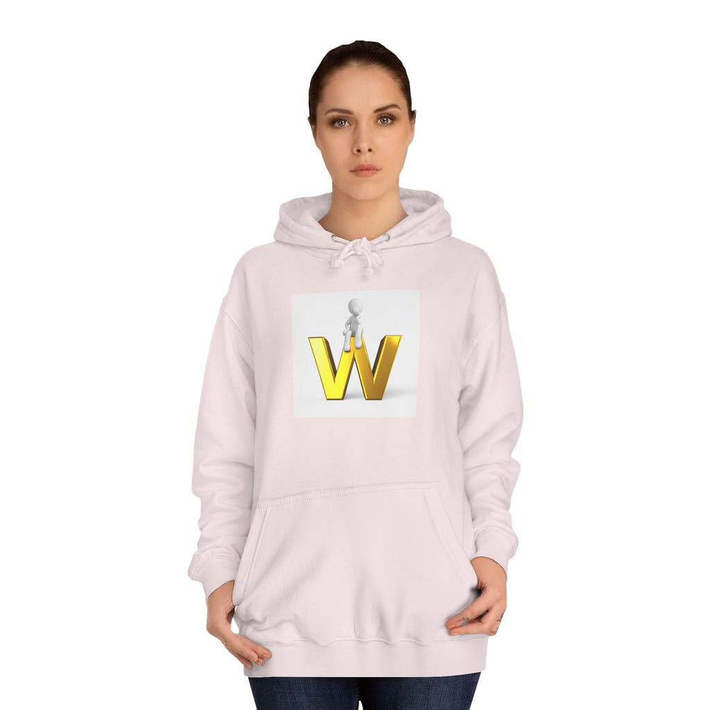 3D Gold W Letter with Sitting Figure Hoodie | Initial W Sweatshirt