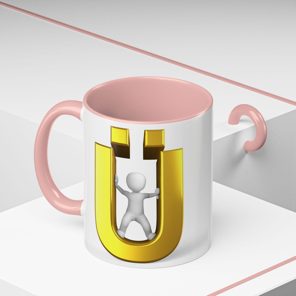 Tasse à café 3D « Lettre Ü dorée avec figurine stylisée » | Mug à anse de couleur