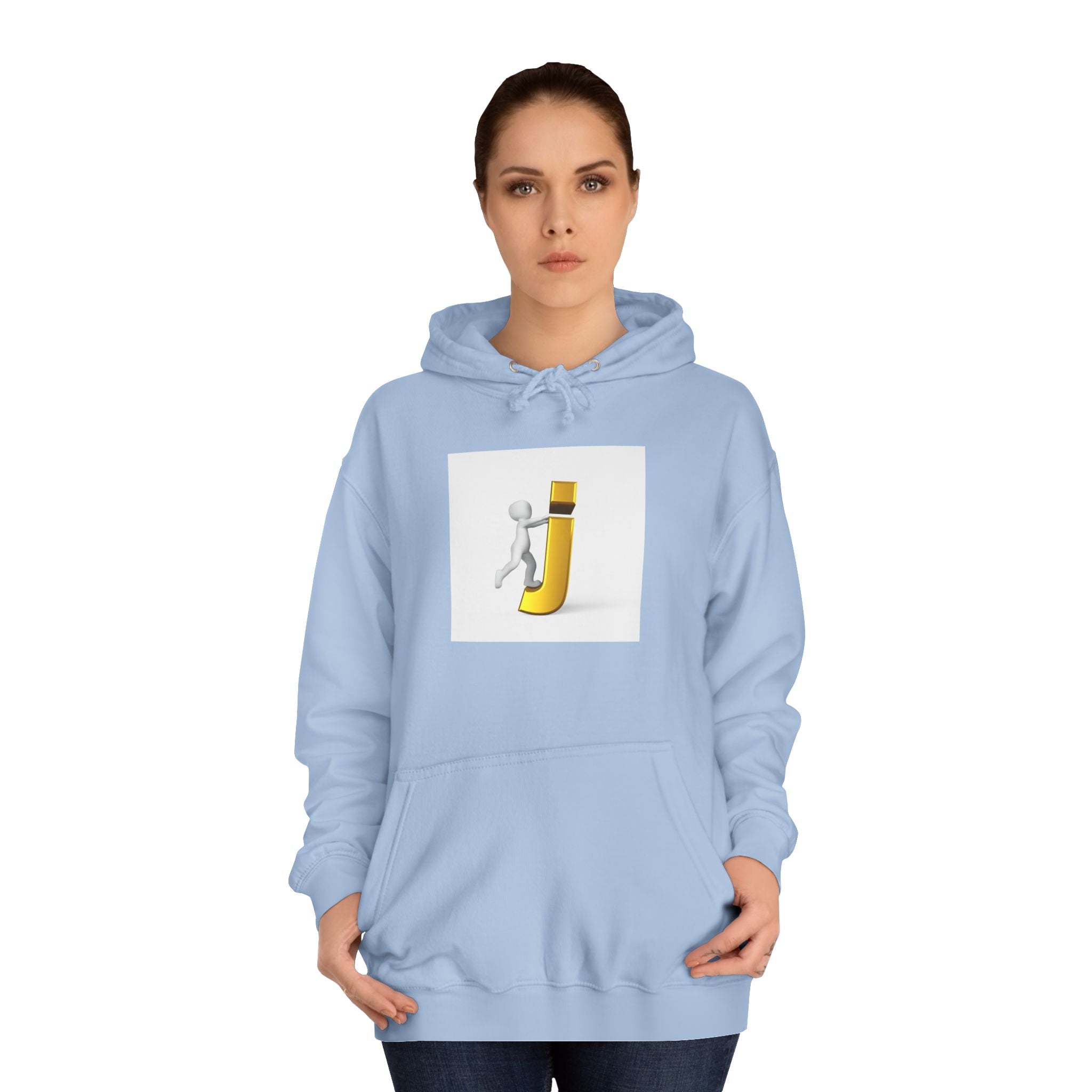 3D Stick Figure Riding Gold Letter J Hoodie | Initial Monogram Letter J