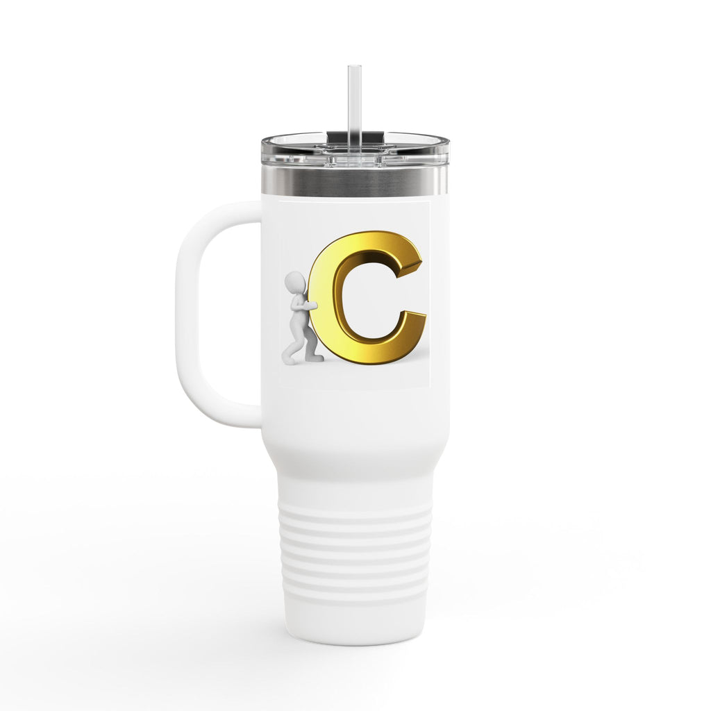 3D Gold Letter C Initial Travel Mug | 40oz Insulated Tumbler