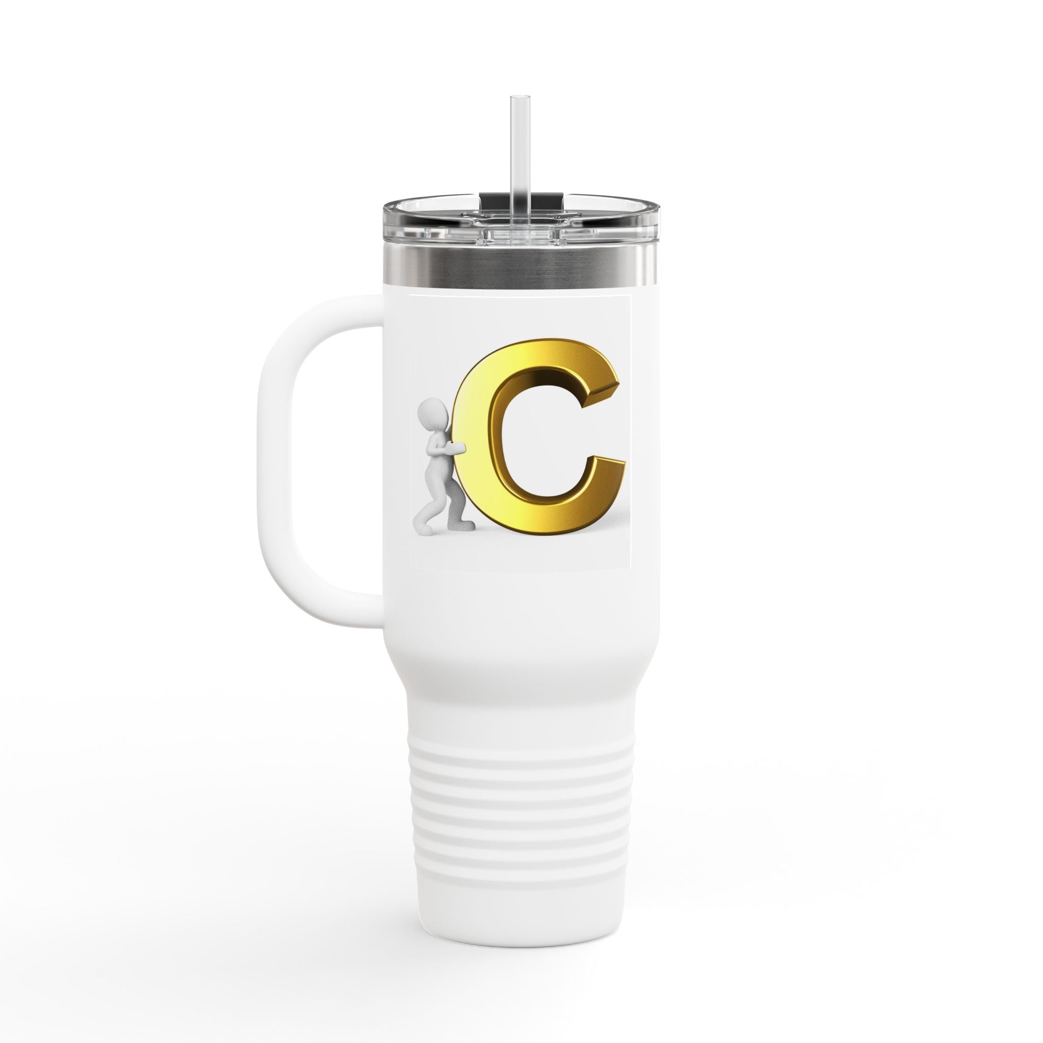 3D Gold Letter C Initial Travel Mug | 40oz Insulated Tumbler