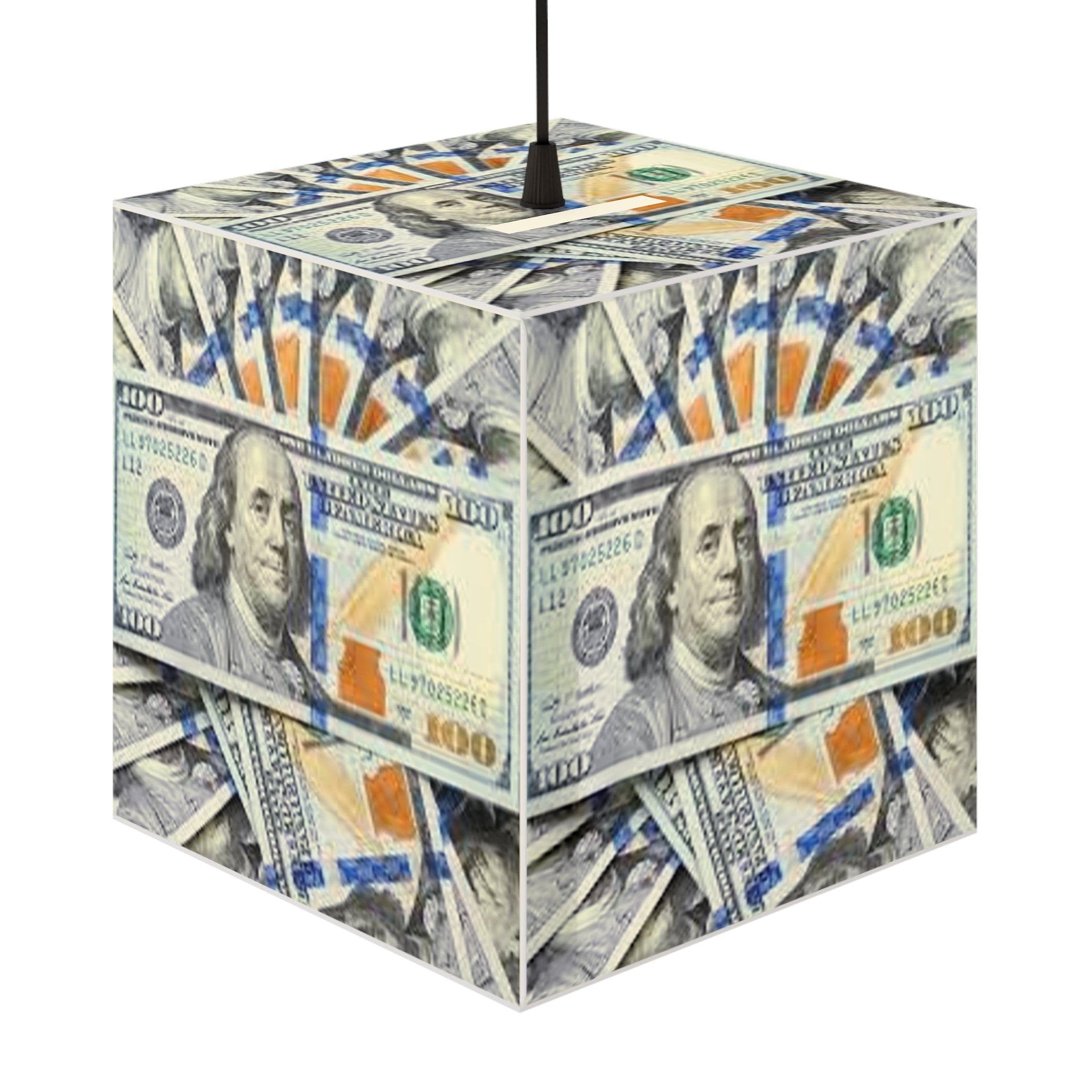 Money Print Cube Lamp | Light Cube Lamp, 100 Bill Pattern