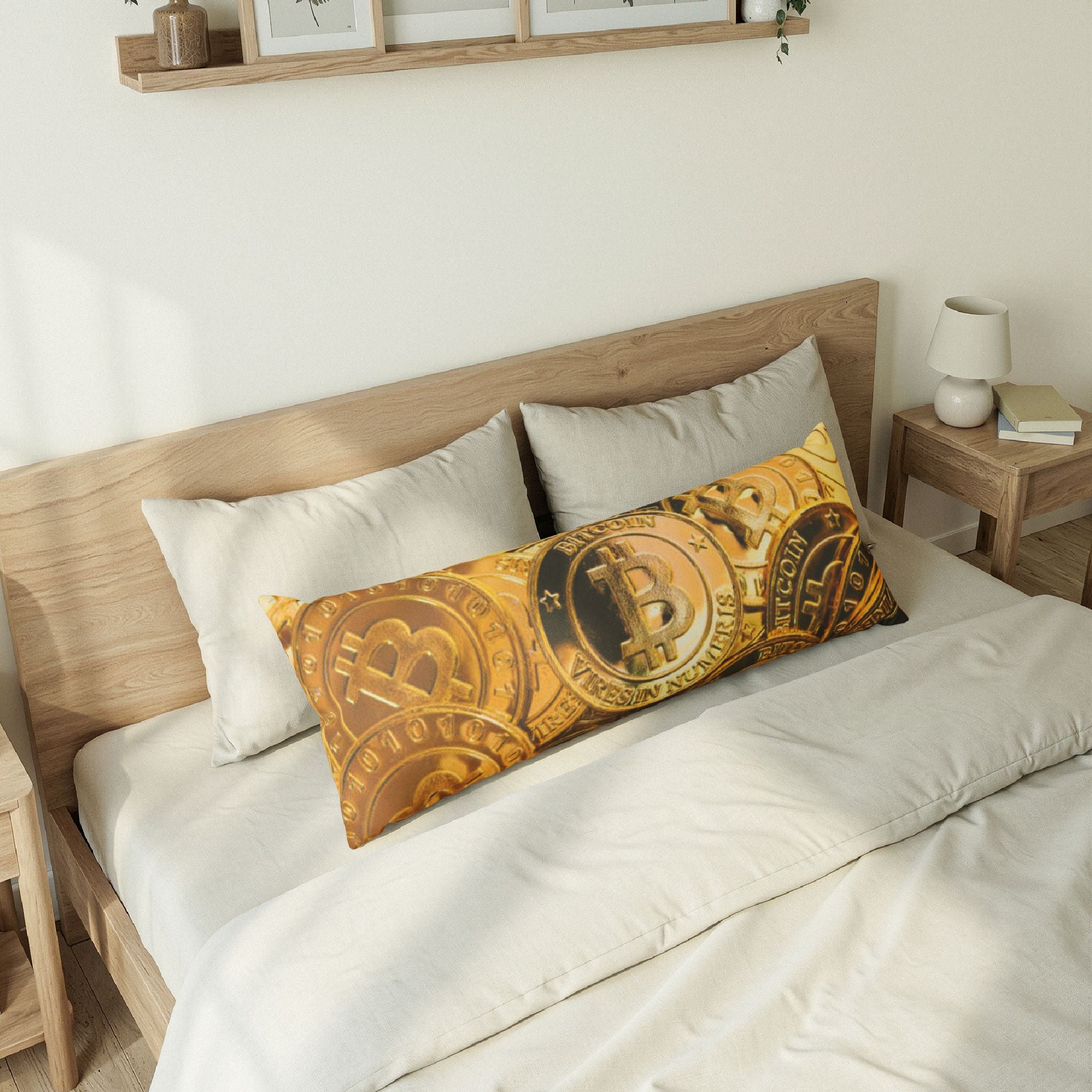 Bitcoin Coin Pattern Body Pillow | Cryptocurrency Crypto Bolster Pillow