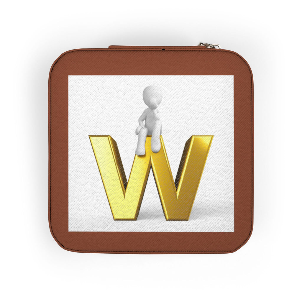 Gold Letter W Monogram Jewelry Travel Case | Compact Pink Organizer