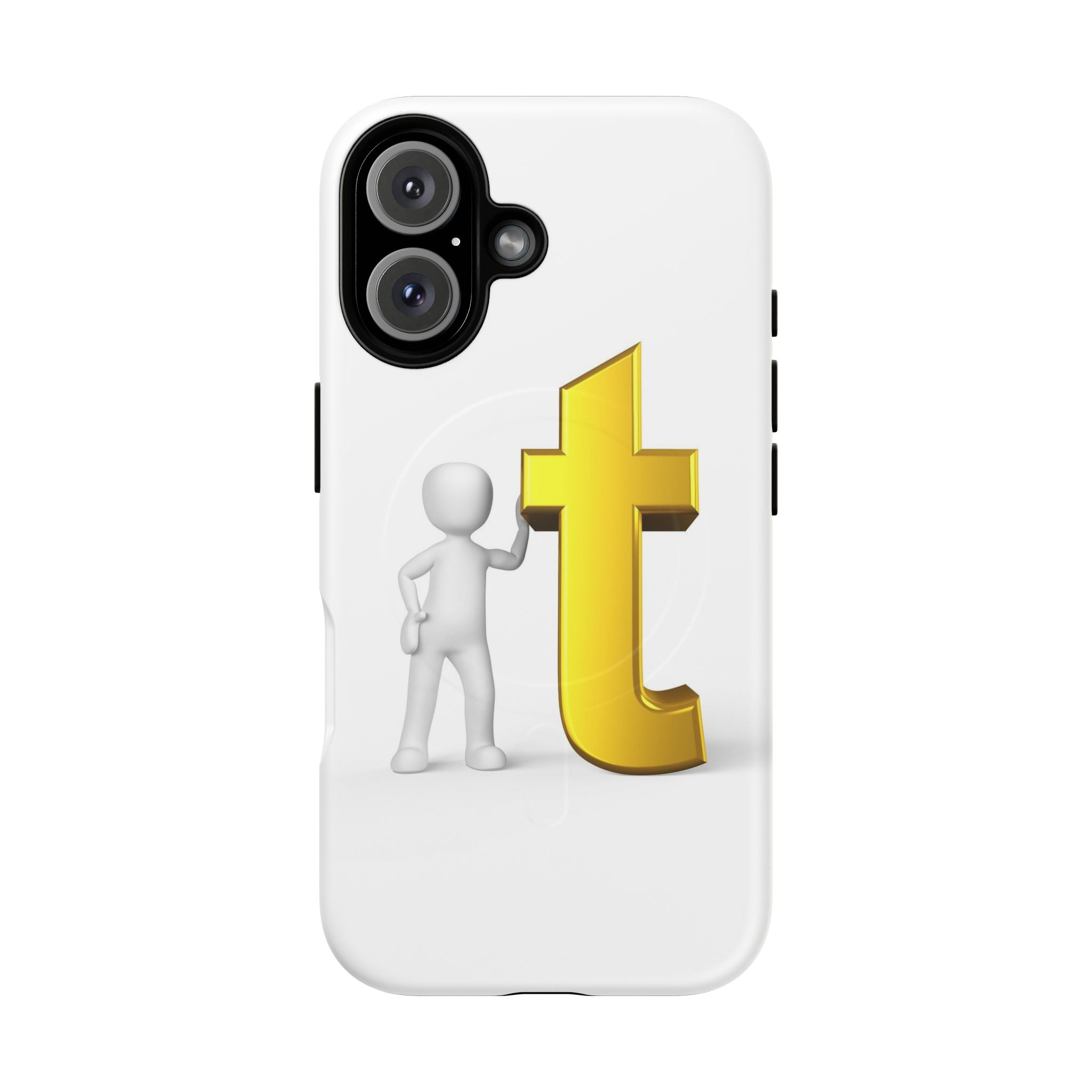 Coque de téléphone 3D Personnage appuyé sur une lettre T dorée | Coque magnétique robuste