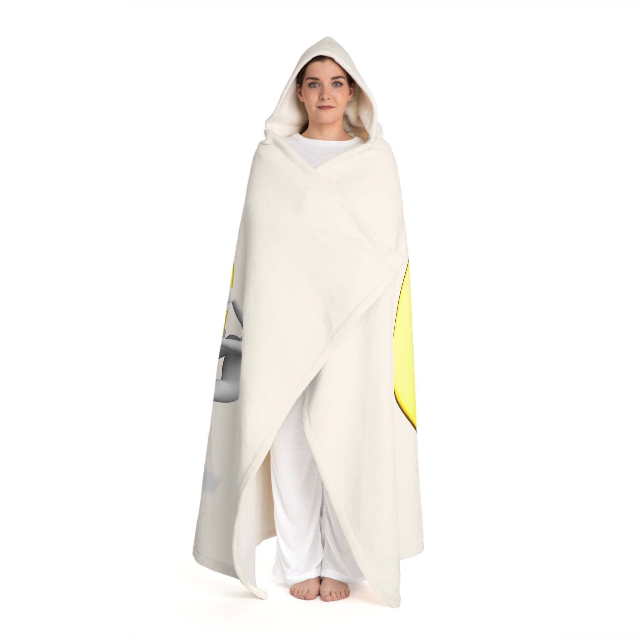 Cozy Hooded Sherpa Fleece Blanket | Gold Letter Q With Figure Plush Wearable Throw