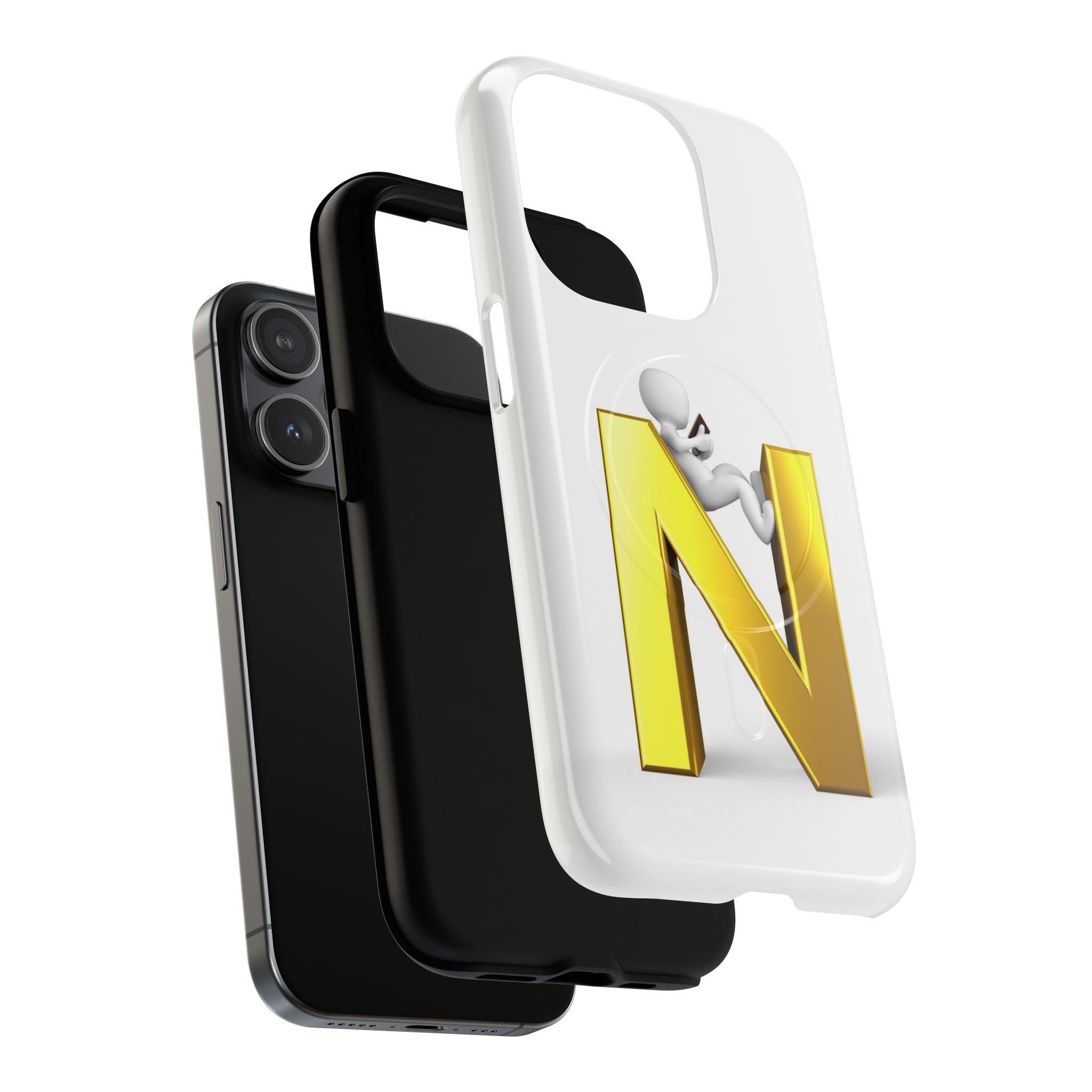 Gold Letter N with 3D Figure Phone Case | Tough Magnetic Case