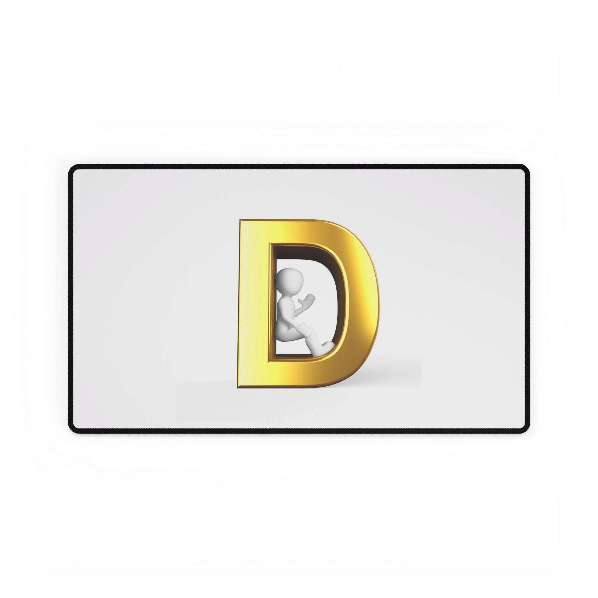 Schreibtischunterlage mit Goldbuchstaben D und sitzender Figur | Monogramm-Anfangsmauspad