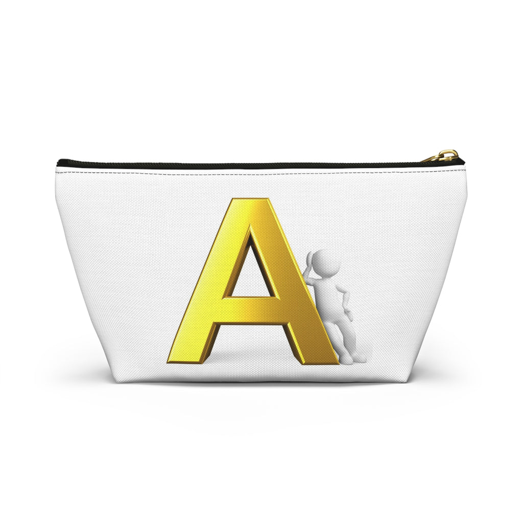 Gold Letter A Monogram Accessory Pouch | T-Bottom Cosmetic Bag