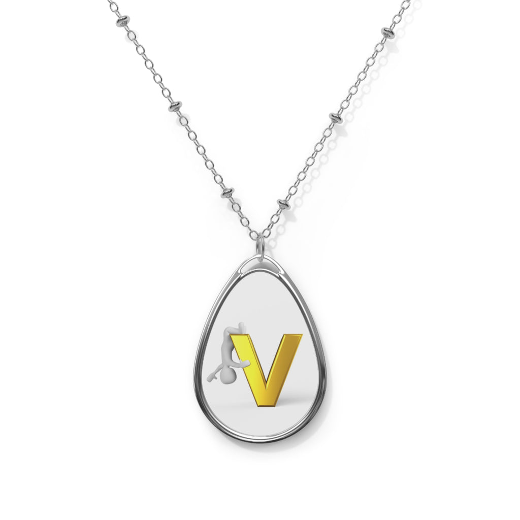 Gold Initial V Oval Pendant Necklace