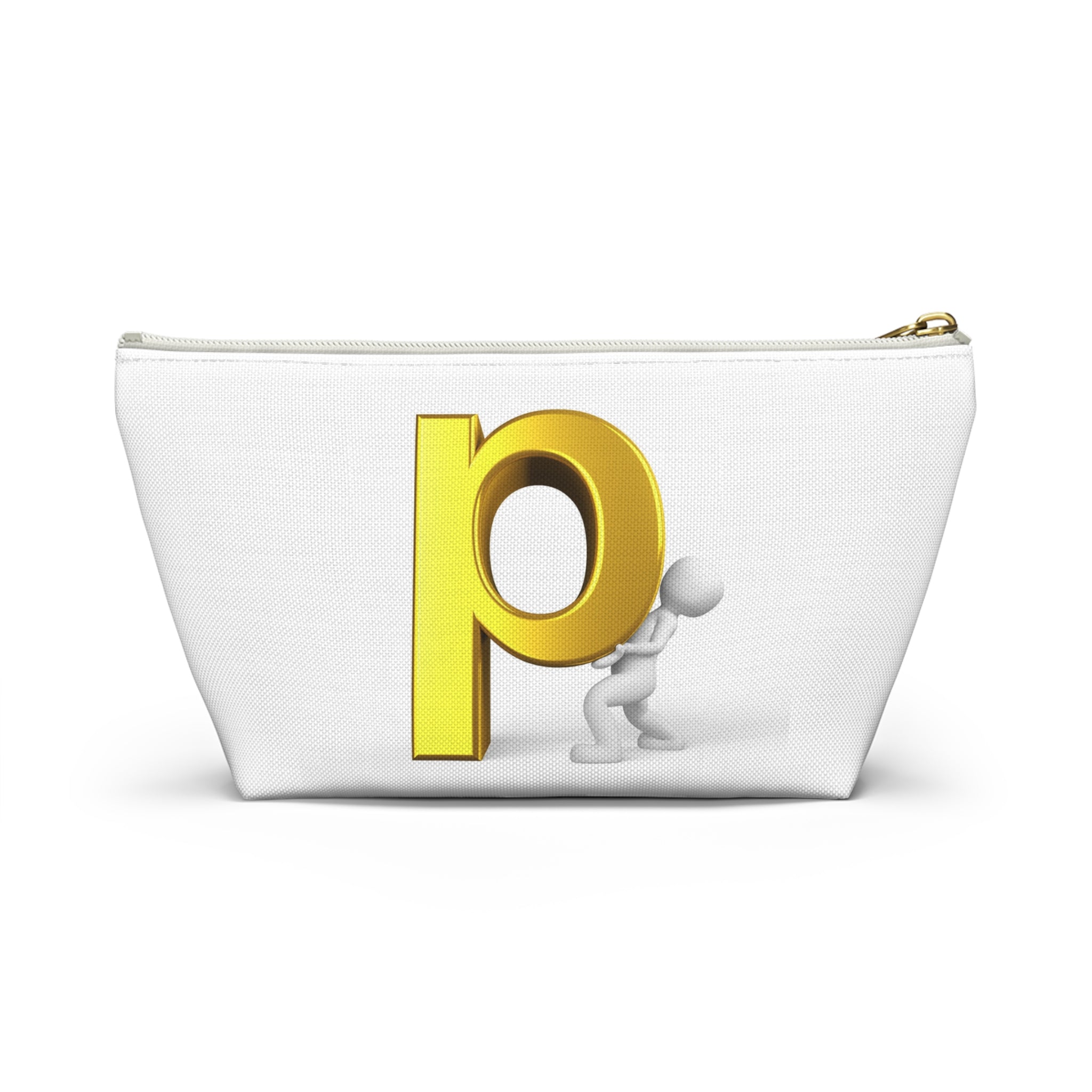 Gold Letter P Monogram Accessory Pouch | T-Bottom Zippered Cosmetic Bag