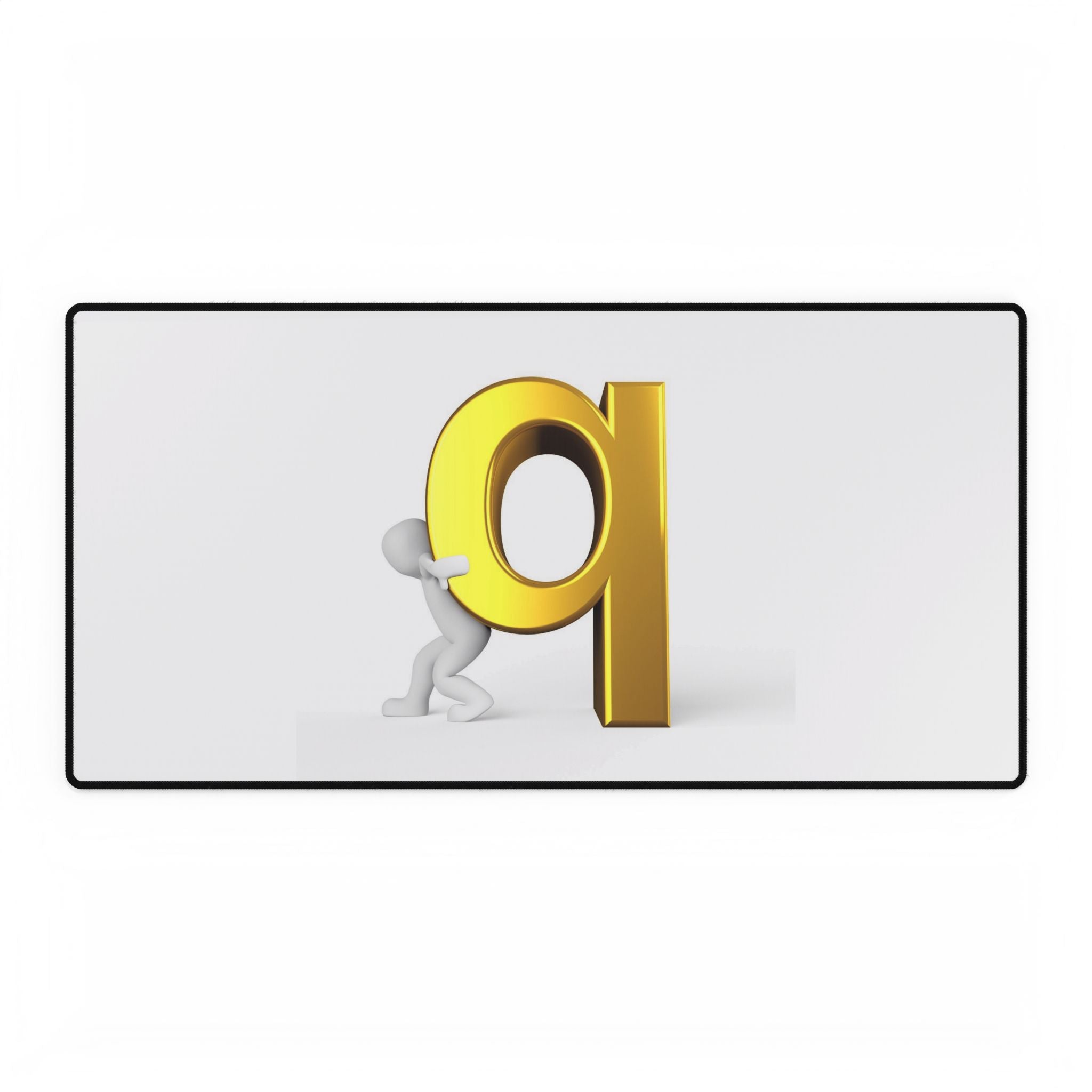 3D Figure Pushing Gold Letter Q Desk Mat | Large Mouse Pad