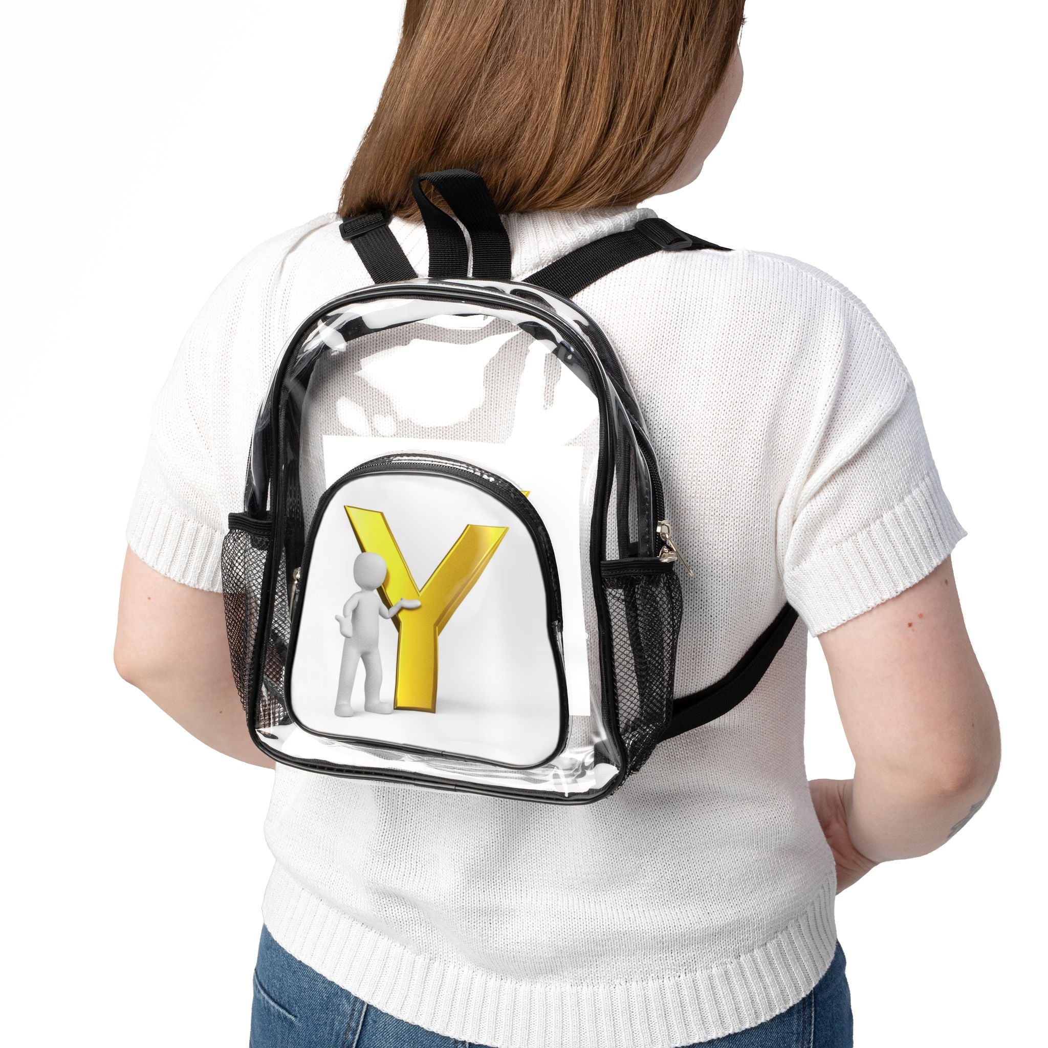 Yellow 3D Letter Y Graphic Clear Stadium Backpack | Transparent School Bag