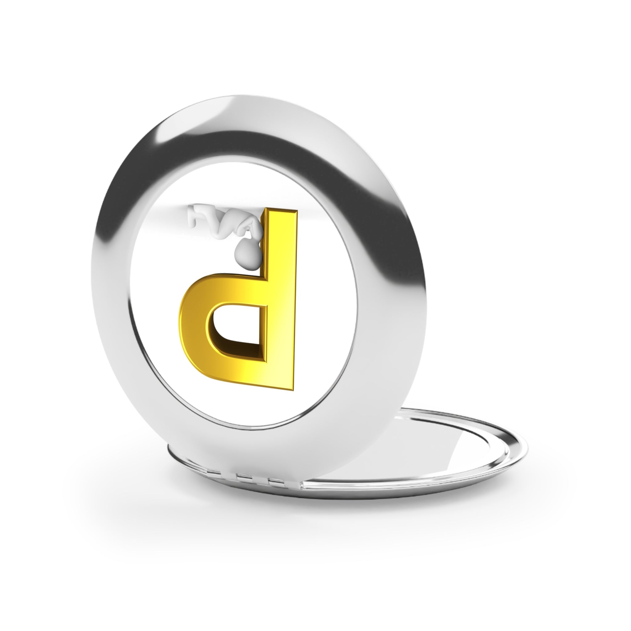 Gold Letter P with Reclining Figure Compact Travel Mirror | Monogram Makeup Mirror