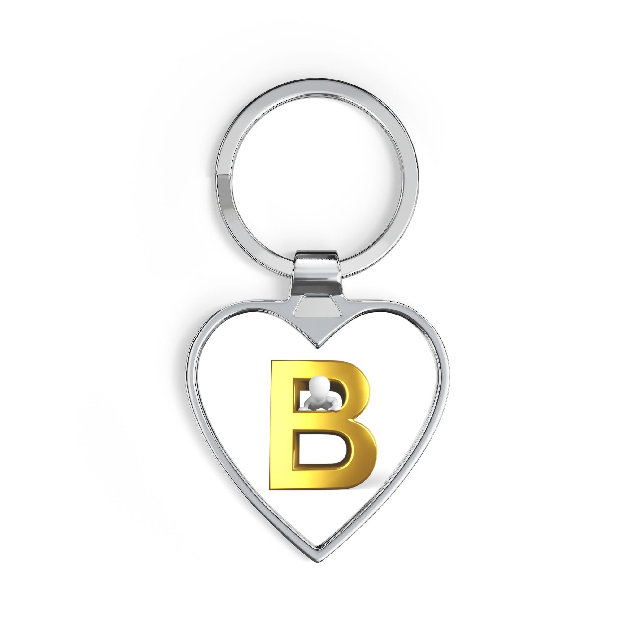 Gold Letter B Heart Keychain | Initial Monogram Keyring
