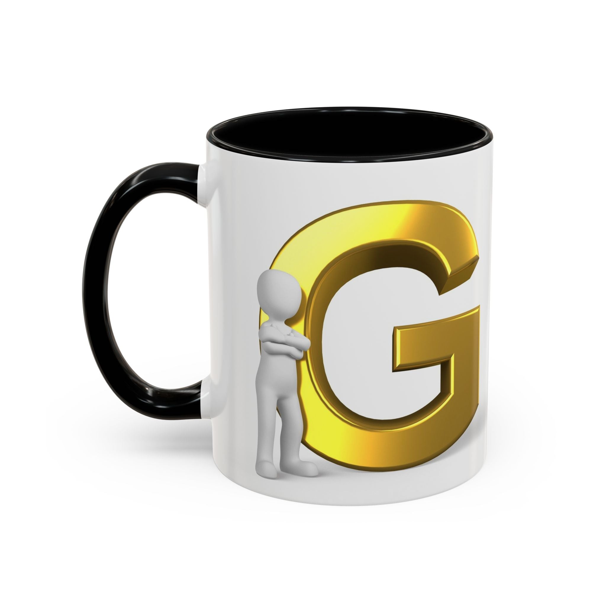 Gold Letter G with 3D Figure Coffee Mug | Initial Monogram Accent
