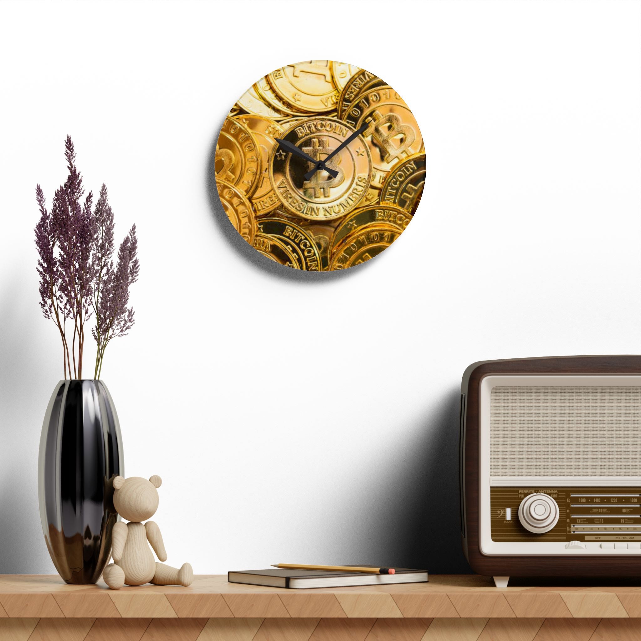 Bitcoin Coin Stack Acrylic Wall Clock | Cryptocurrency Decor