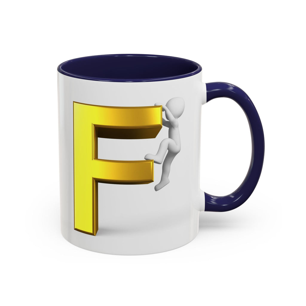 Gold Letter F with Climbing Figure Mug | Accent Coffee Mug 11oz 15oz