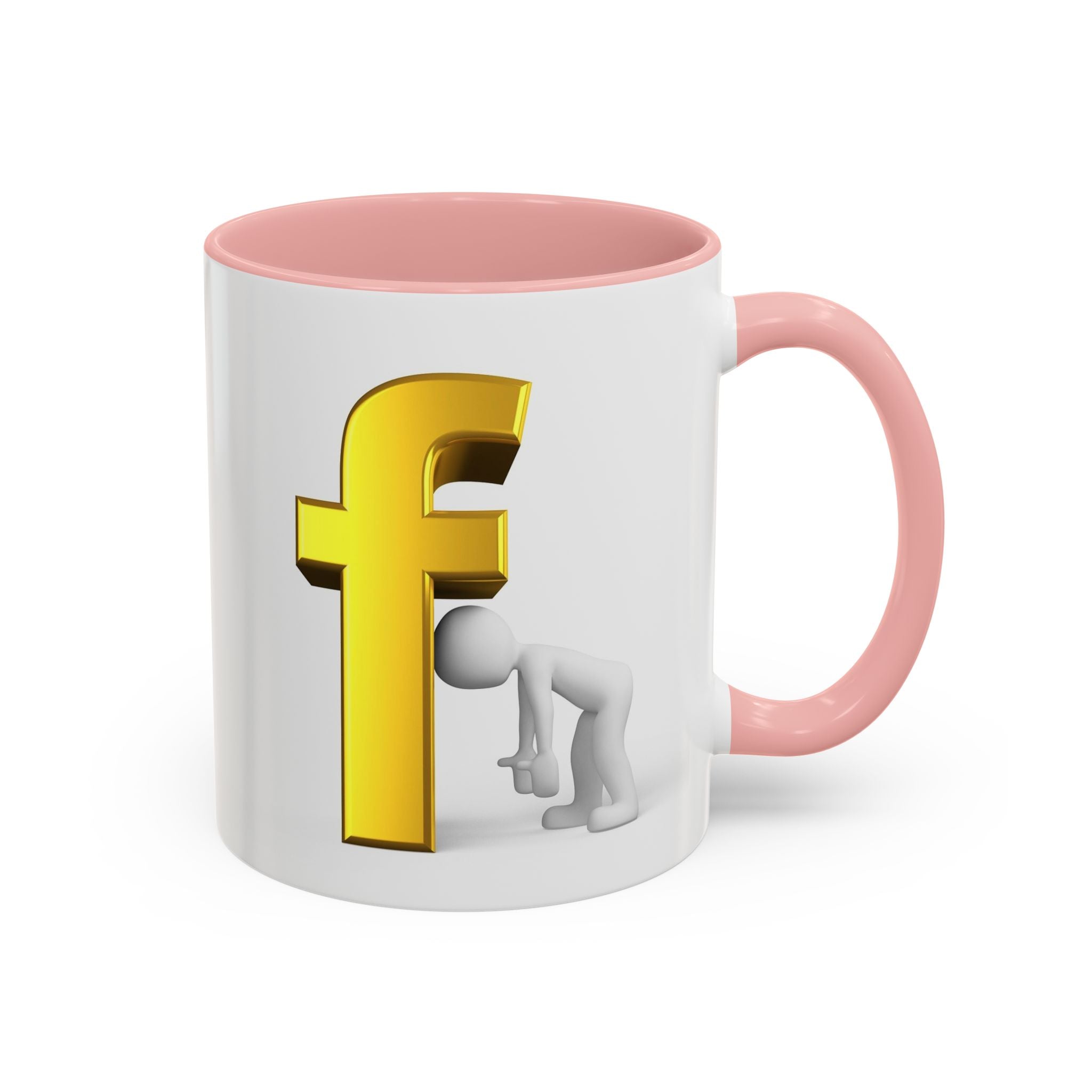 3D Tiny Figure Leaning on Gold Letter F Mug | Accent Coffee Mug