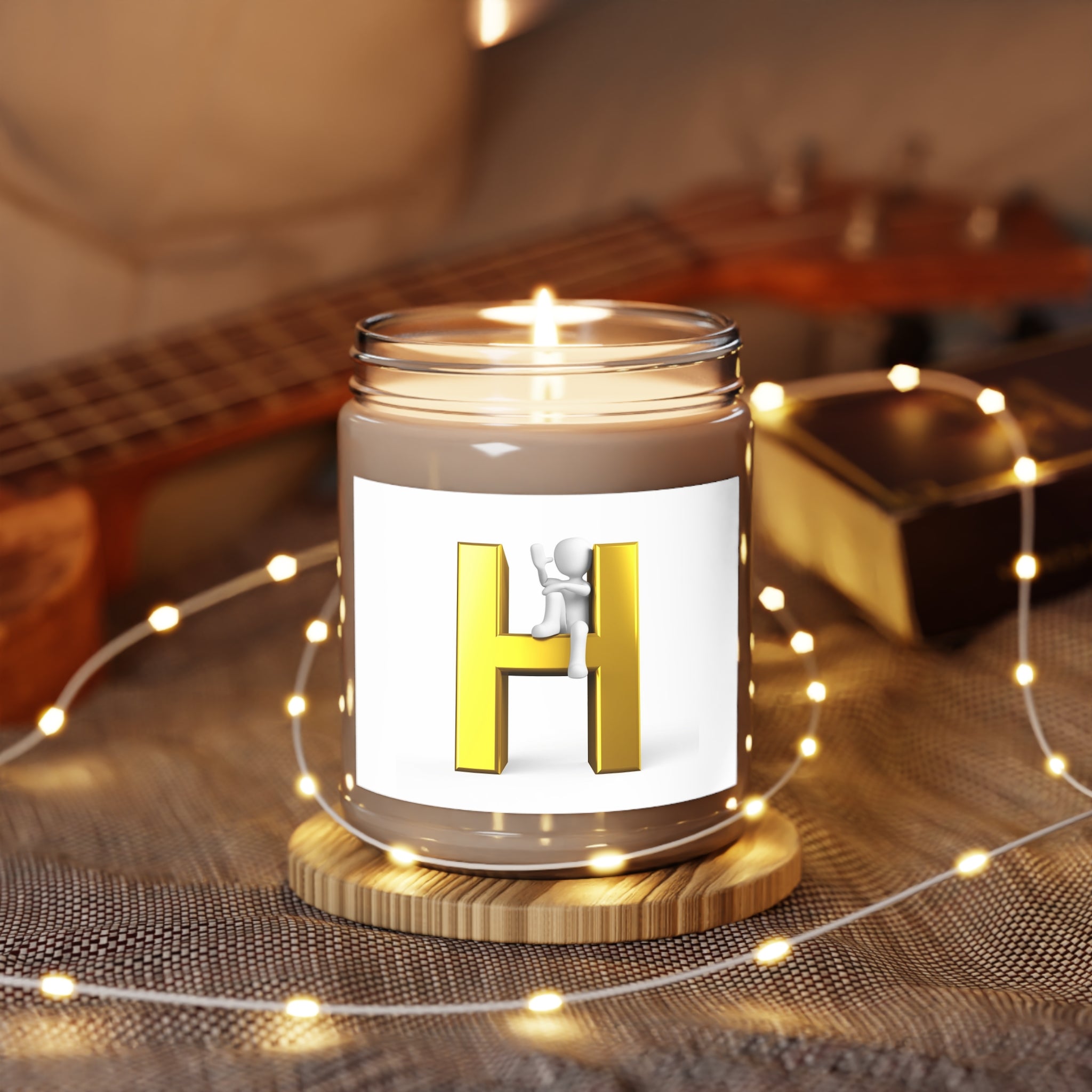 3D Gold Letter H with Climbing Figure Candle