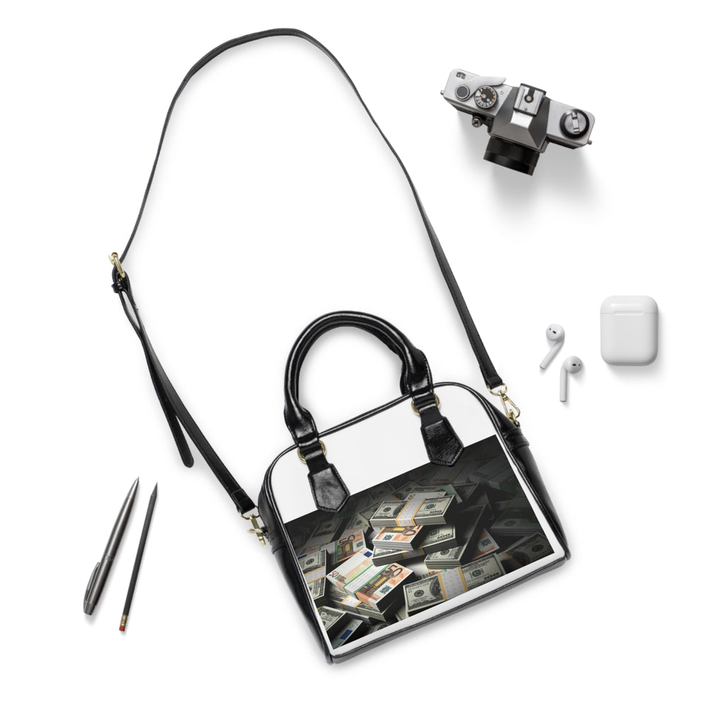 Stacked Cash Print Shoulder Handbag | Money Pile Design