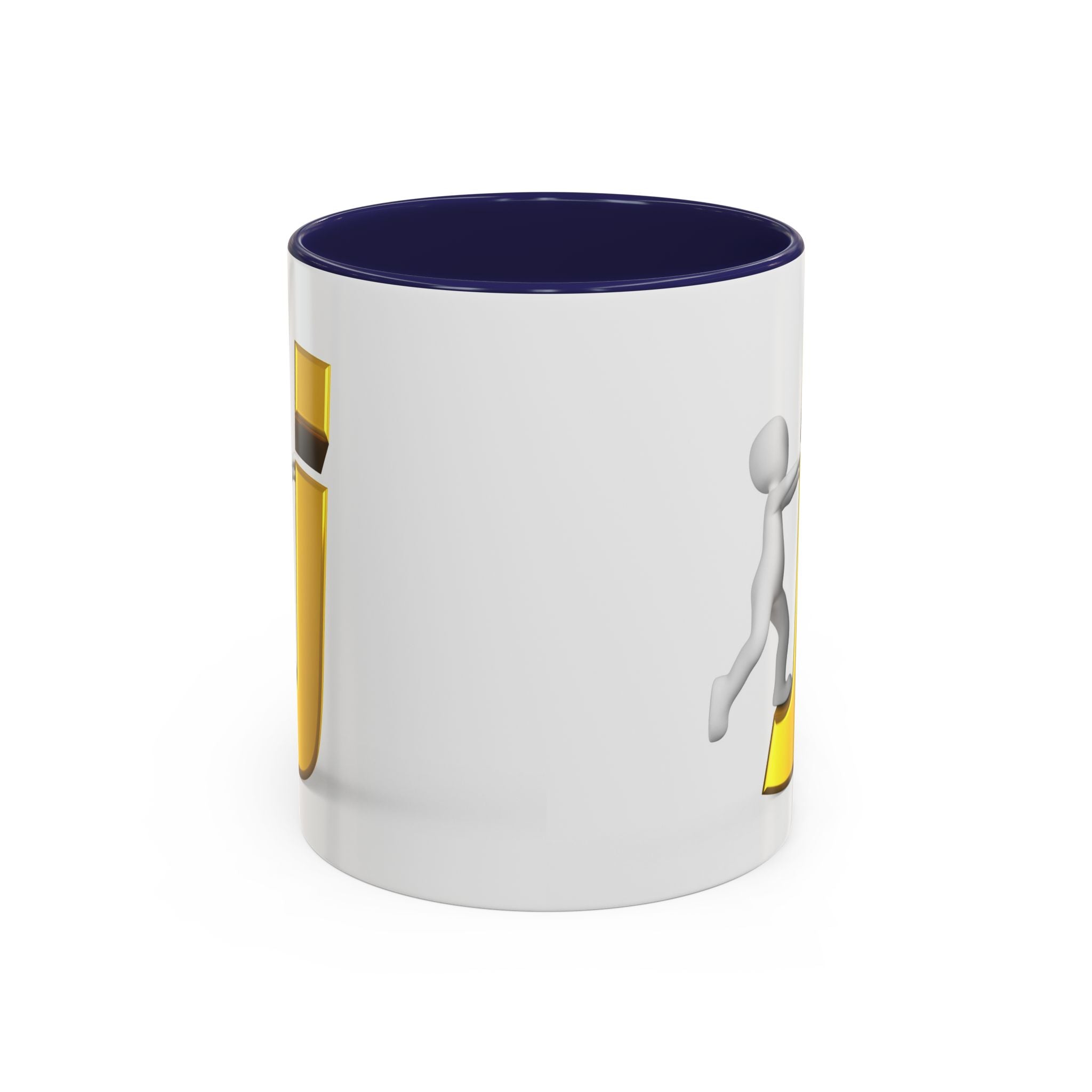 Tasse avec figurine 3D bâton poussant la lettre J dorée | Tasse à café