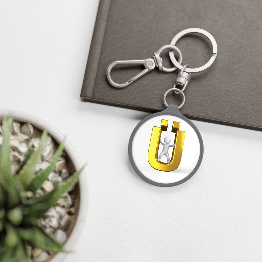 Golden Letter Ü with person keyring tag | Round Keychain