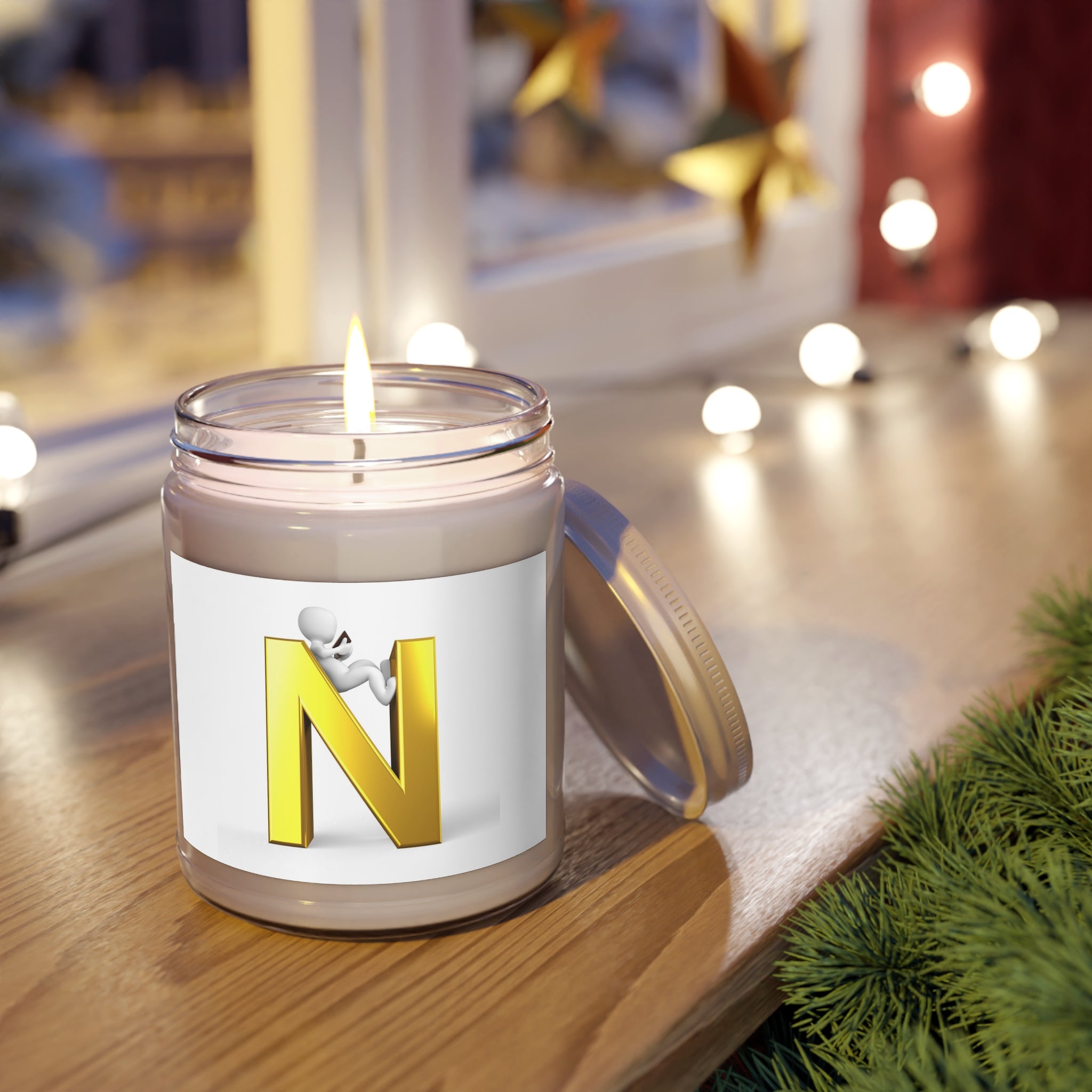 Gold Letter N Monogram Candle Soy Candle | 9oz Jar with White Lid