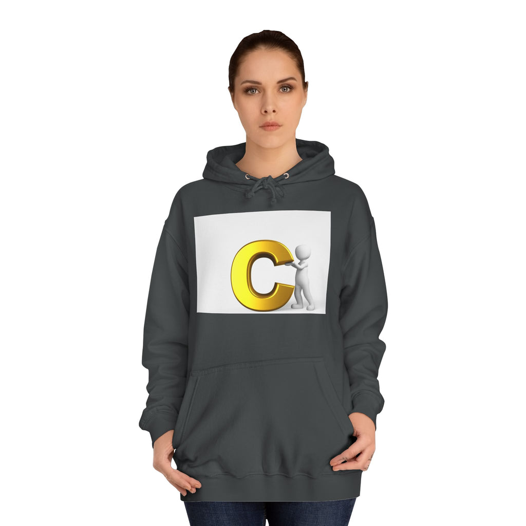 3D Yellow Letter C with Character Hoodie | Initial Monogram Sweatshirt